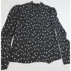 China Dolls Womens Medium Blouse Secretary‎ Black Dot White Long Sleeve Workwear